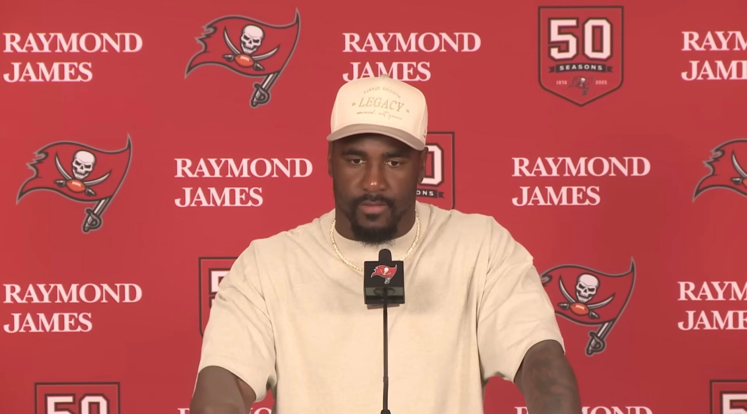 Lavonte David speaks with reporters about retirement and his career in Tampa Bay after the Bucs beat the Panthers in Week 18.